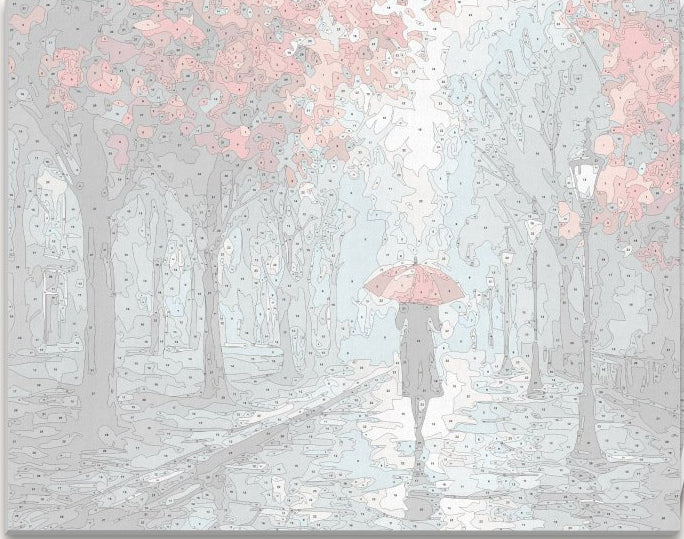 This is a canvas print depicting an urban scene on a rainy day.