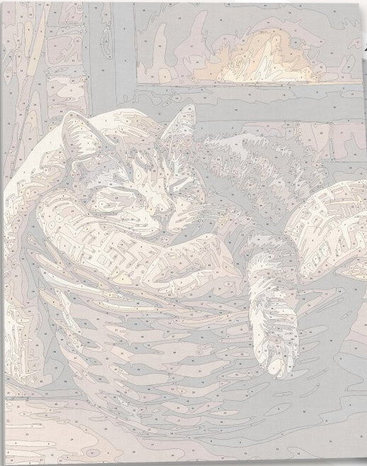 A cozy scene depicts a brown tabby cat comfortably lounging on a wicker basket that rests atop a fireplace.