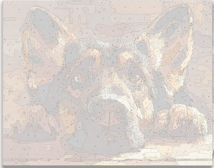 The image portrays a German Shepherd dog positioned behind a window pane.