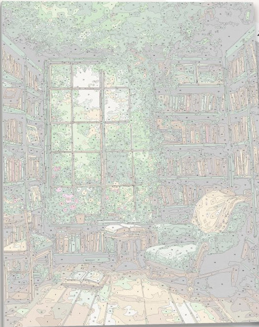 This is an image of a serene and cozy library room.