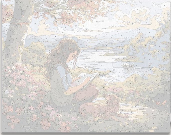 Detailed numbered canvas outline for Accompanied Reading book-themed DIY painting - ColorEasePaint