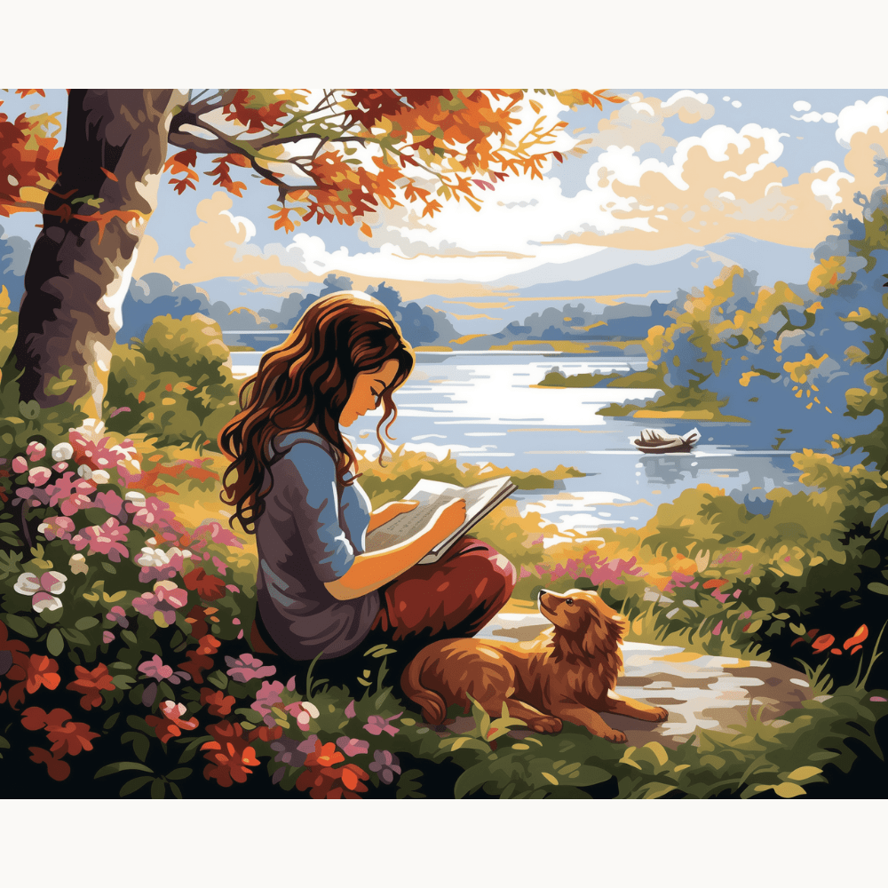 Complete DIY paint by numbers kit with warm parchment, mahogany, and soft cream acrylic paints - ColorEasePaint