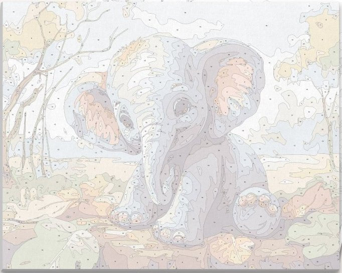 Detailed numbered canvas outline for Baby Elephant Dream whimsical celestial DIY painting - ColorEasePaint