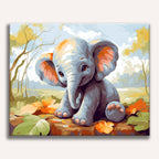 Adorable baby elephant floating among stars and clouds - Finished Baby Elephant Dream Paint by Numbers - ColorEasePaint