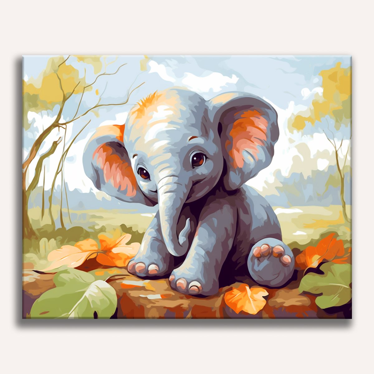 Adorable baby elephant floating among stars and clouds - Finished Baby Elephant Dream Paint by Numbers - ColorEasePaint