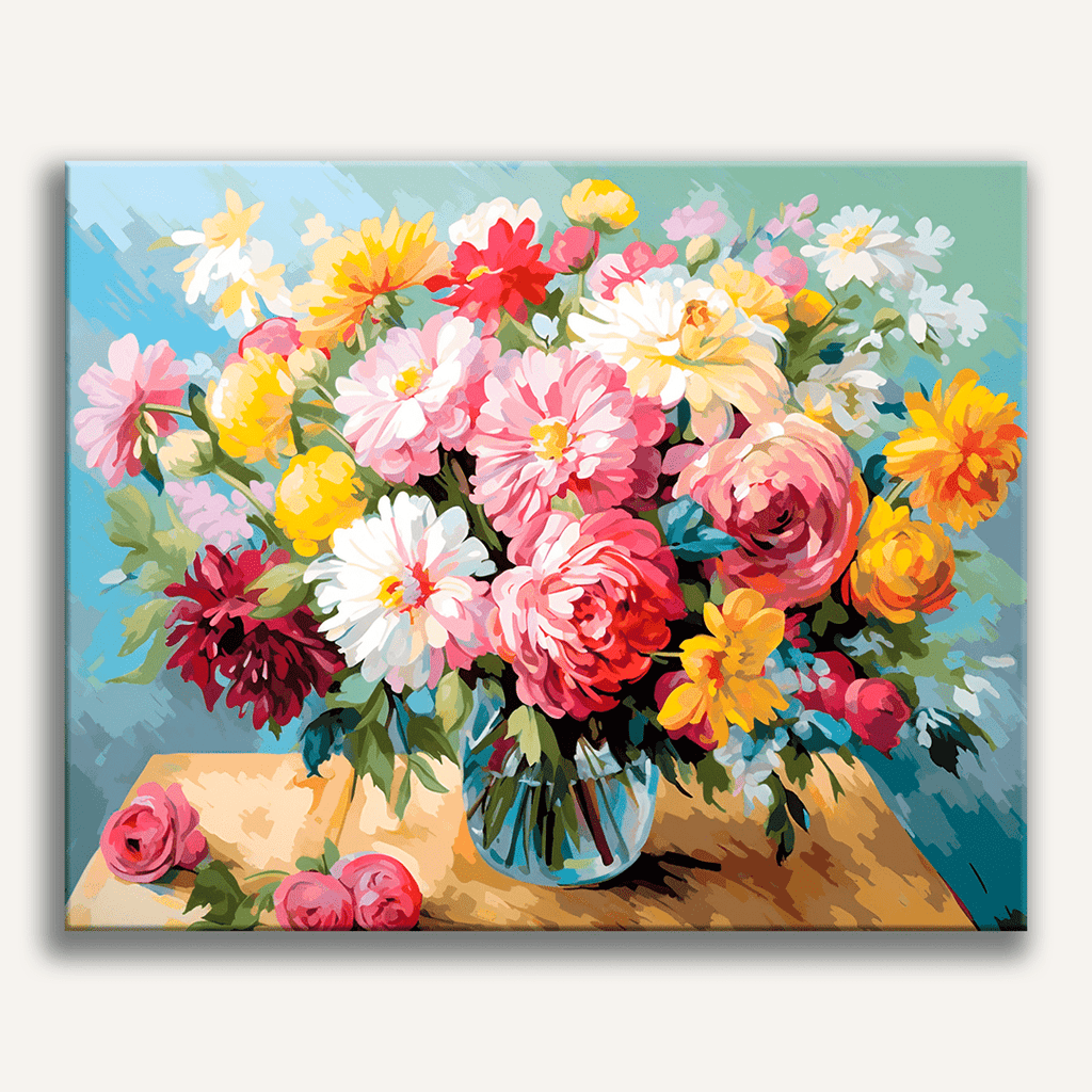 Elegant floral still life painting with blossoms in a vase - Finished Blossom Still Life Paint by Numbers - ColorEasePaint