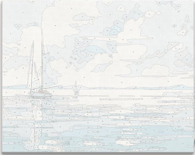 Clean and professional numbered canvas outline for Boat in Blue minimalist DIY painting - ColorEasePaint