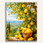 Bright yellow lemons on a branch with green leaves - Finished Bounty Lemons Paint by Numbers - ColorEasePaint