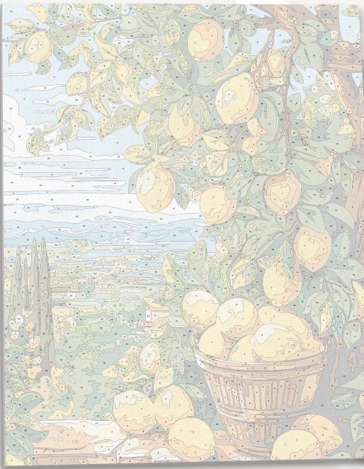 Detailed numbered canvas outline for Bounty Lemons botanical fruit DIY painting - ColorEasePaint