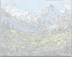 A landscape scene featuring a picturesque mountain range.