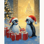 Complete DIY paint by numbers kit with bright red and icy blue acrylic paints for Christmas Penguins - ColorEasePaint
