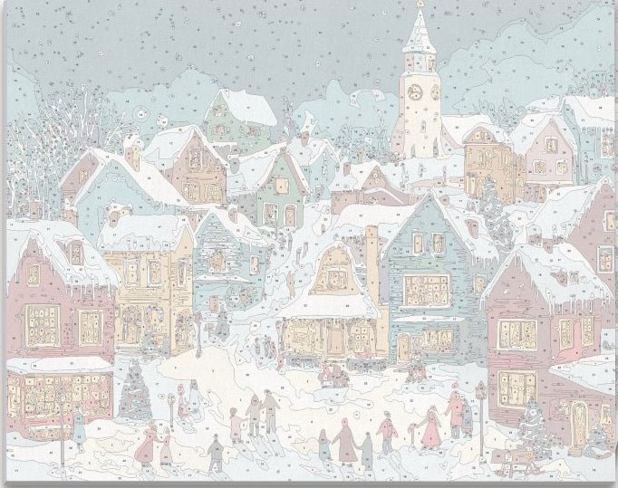 High-definition intricate numbered canvas outline for Christmas Town scenic DIY painting - ColorEasePaint
