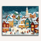 Panoramic vintage Christmas town landscape with snowy streets and glowing windows - Finished Christmas Town Paint by Numbers - ColorEasePaint
