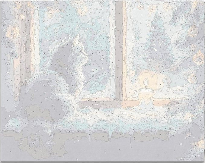 Detailed numbered canvas outline for Cold Christmas winter landscape DIY painting project - ColorEasePaint