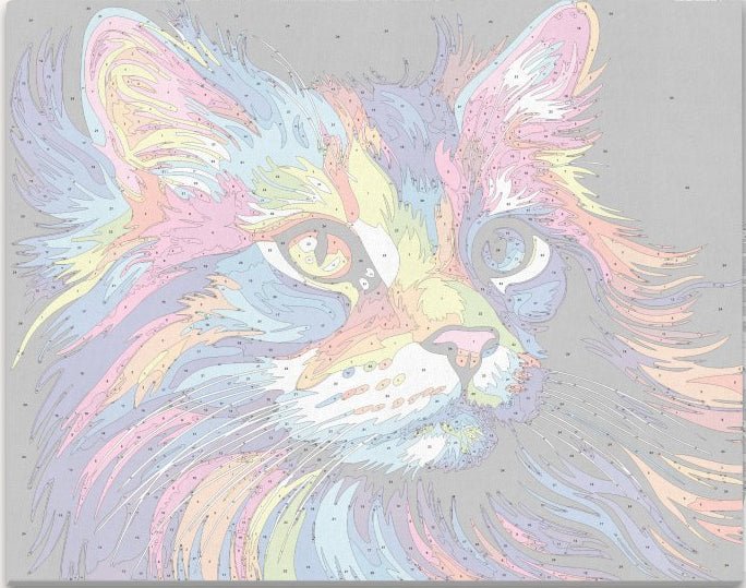 Numbered canvas outline for Colorful Cat pop-art DIY painting project - ColorEasePaint