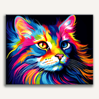 In the center of the image, a cat's face takes prominence, captured in a portrait style.