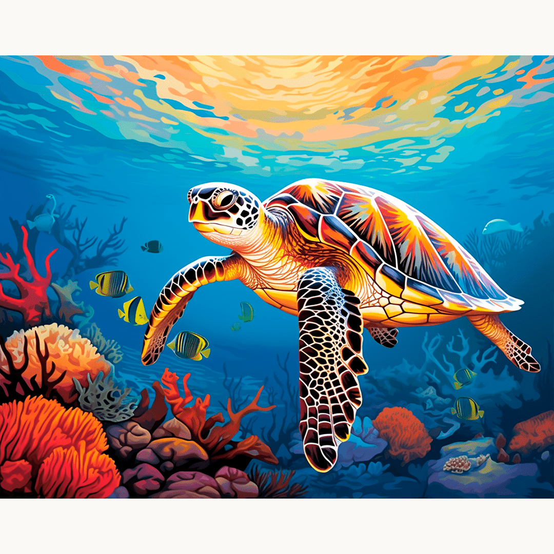 Professional DIY paint by numbers kit with vibrant turquoise and tropical coral acrylic paints - ColorEasePaint