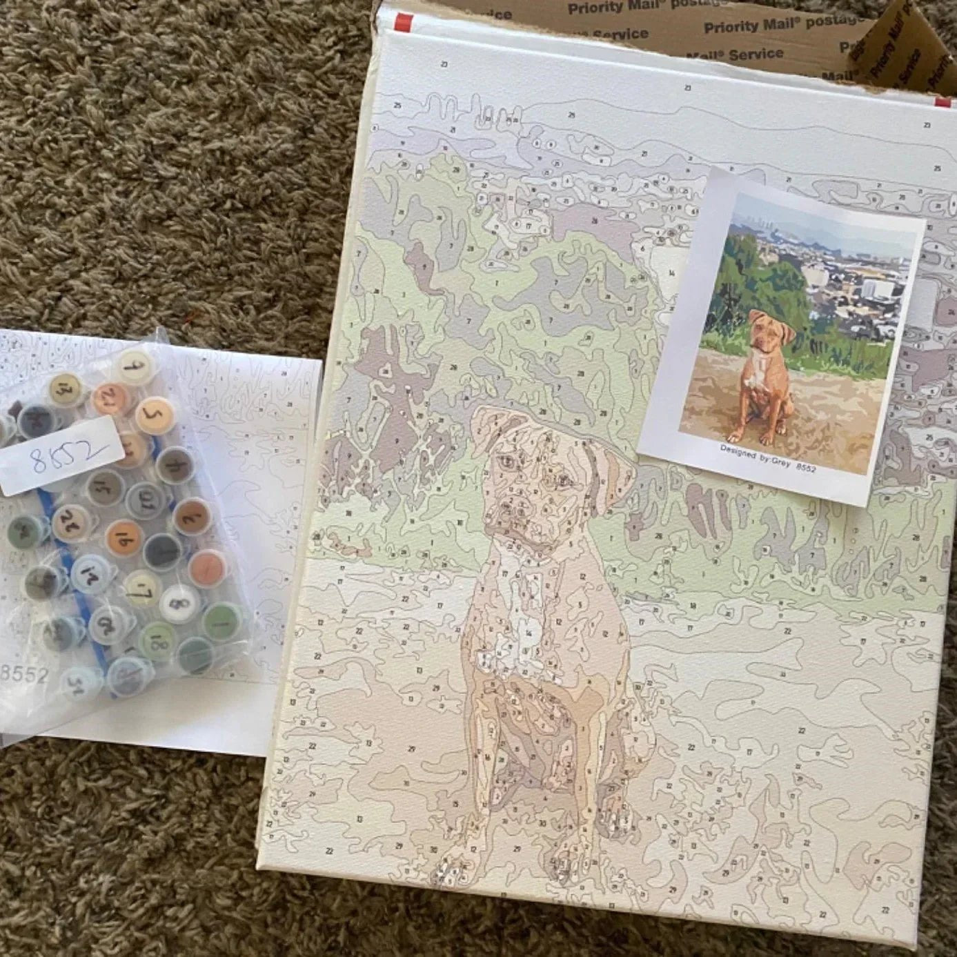 example of custom paint by numbers canvas generated from uploaded photo