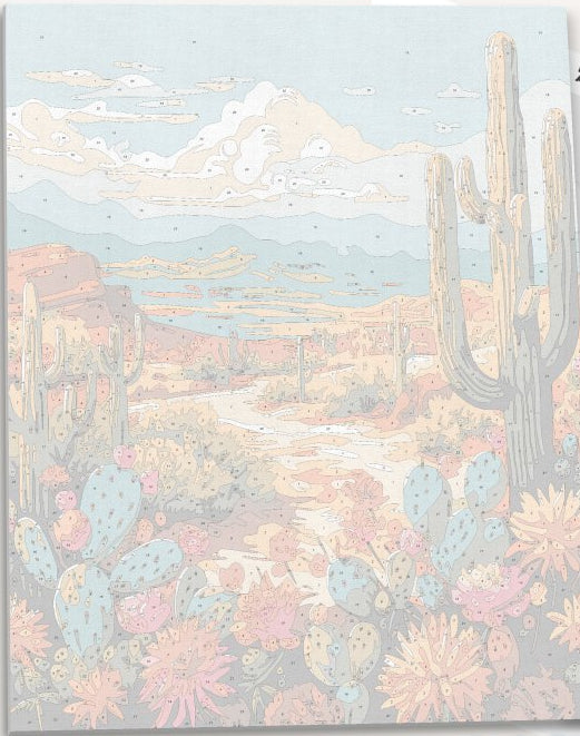This is an illustration of a stylized desert landscape.