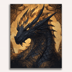 Detailed close-up portrait of a majestic red and black dragon - Finished Dragon Portrait Paint by Numbers - ColorEasePaint