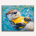 Cute sea otter floating peacefully on its back in blue water - Finished Dreaming Otter Paint by Numbers - ColorEasePaint