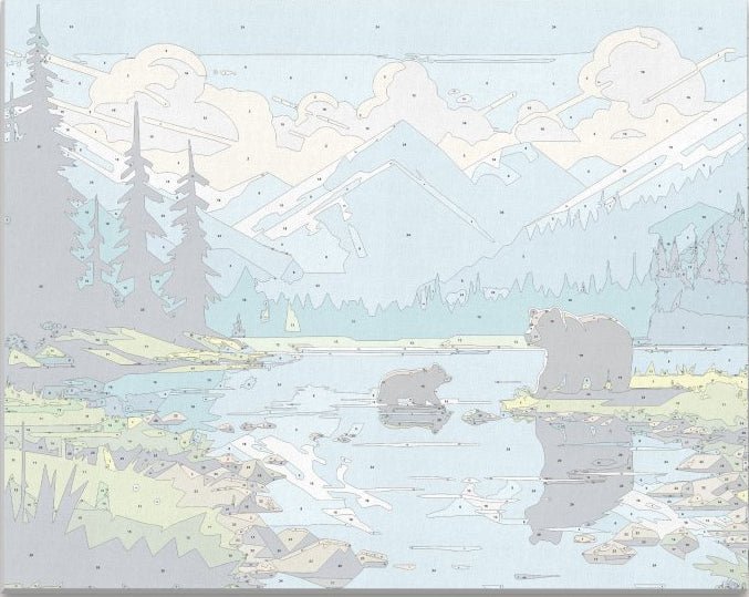 Detailed numbered canvas outline for Emerald Lake landscape DIY painting project - ColorEasePaint