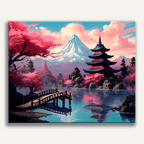 Majestic snow-capped Mount Fuji with cherry blossoms - Finished Eternal Fuji Paint by Numbers - ColorEasePaint