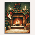 Cozy fireplace with Christmas stockings and glowing fire - DIY Paint by Numbers Kit - ColorEasePaint
