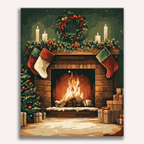 Cozy fireplace with Christmas stockings and glowing fire - DIY Paint by Numbers Kit - ColorEasePaint
