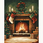 Cozy fireplace with Christmas stockings and glowing fire - DIY Paint by Numbers Kit - ColorEasePaint