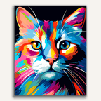Colorful abstract cat portrait with rainbow neon fur - Finished Feline Colors Paint by Numbers - ColorEasePaint