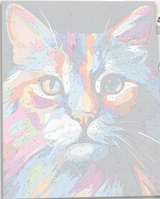 Detailed numbered canvas outline for Feline Colors abstract rainbow cat DIY painting - ColorEasePaint