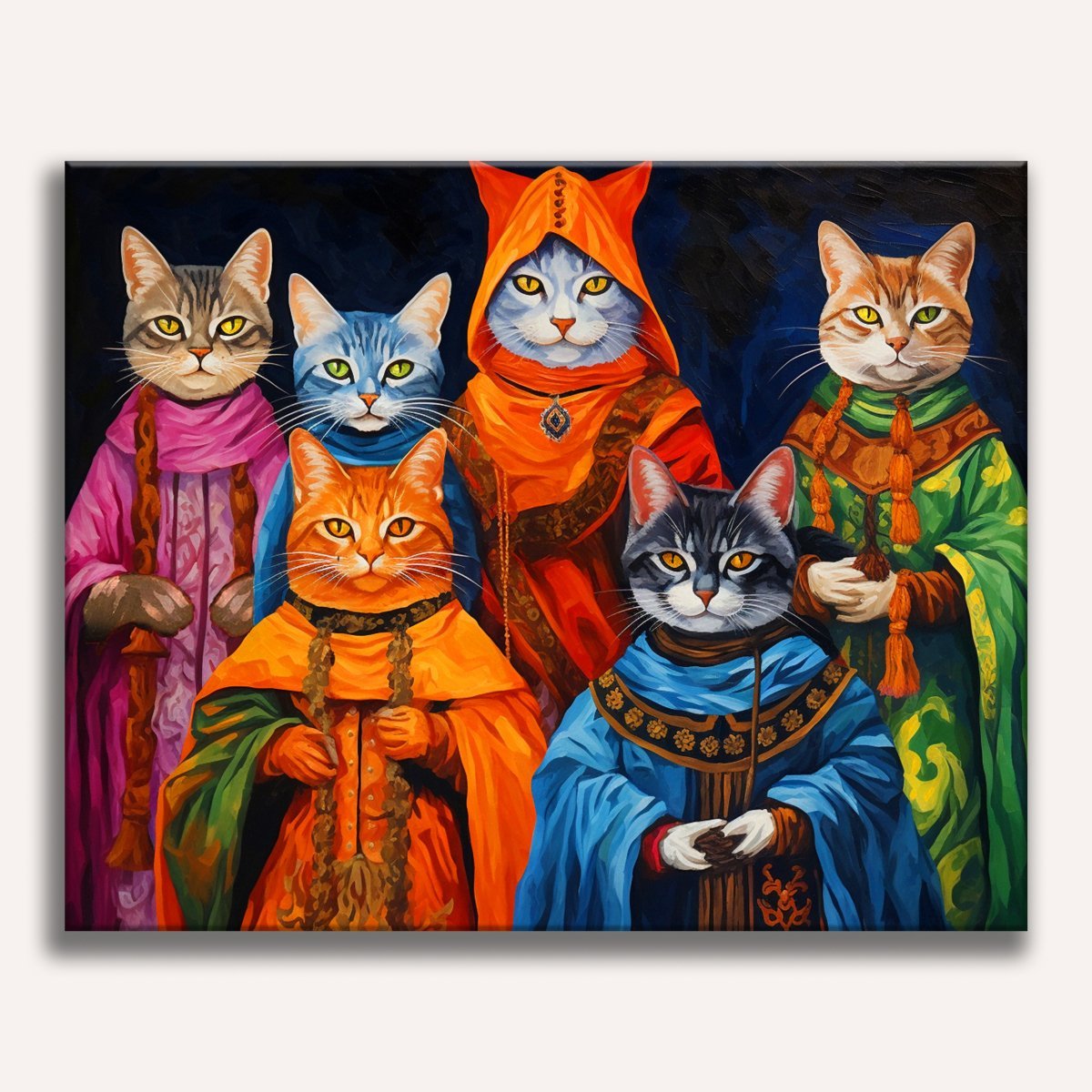 A group of dignified cats sitting together in a mysterious council - Finished Feline Council Paint by Numbers - ColorEasePaint