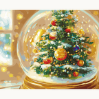 Festive snow globe with Christmas tree and winter cabin scene - DIY Paint by Numbers Kit - ColorEasePaint