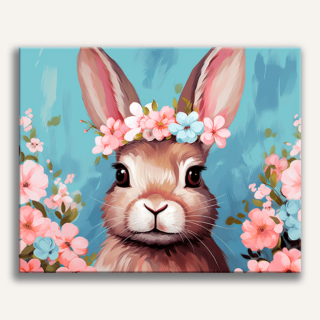 Cute rabbit wearing a colorful wildflower crown - Finished Floral Crown Bunny Paint by Numbers - ColorEasePaint
