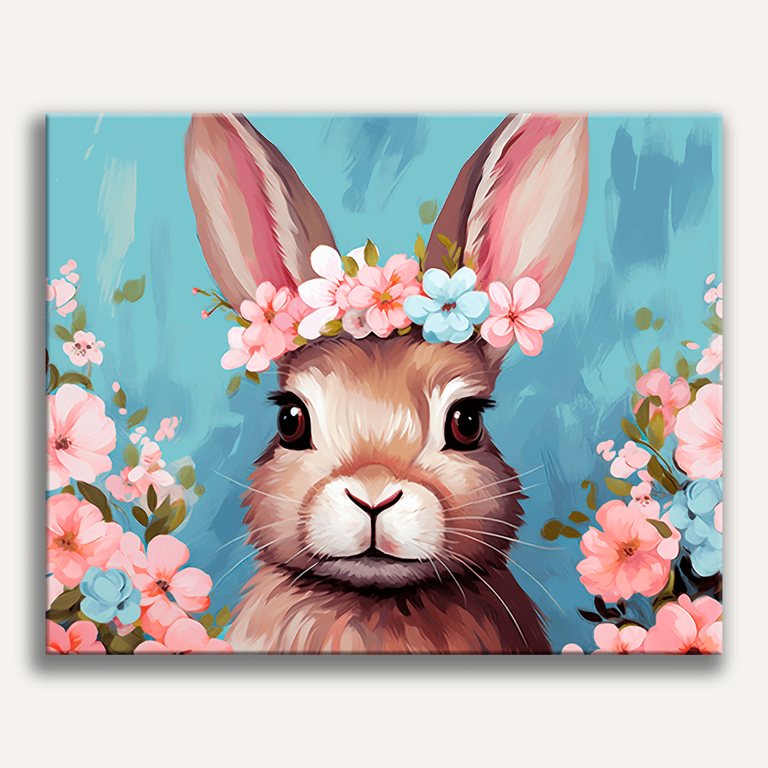 Cute rabbit wearing a colorful wildflower crown - Finished Floral Crown Bunny Paint by Numbers - ColorEasePaint
