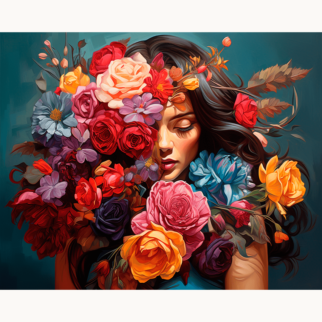 Professional DIY paint by numbers kit with a complete set of floral-toned acrylic paints - ColorEasePaint