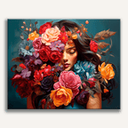Elegant woman silhouette surrounded by a lush floral garden - Finished Floral Embrace Paint by Numbers - ColorEasePaint