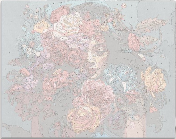 High-definition numbered canvas outline for Floral Embrace botanical DIY painting project - ColorEasePaint