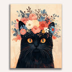 Serene cat wearing a colorful crown of flowers - Finished Flower Crowned Cat Paint by Numbers - ColorEasePaint