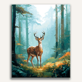 Majestic stag standing in a misty green forest - Finished Forest Guardian Paint by Numbers - ColorEasePaint