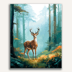 Majestic stag standing in a misty green forest - Finished Forest Guardian Paint by Numbers - ColorEasePaint