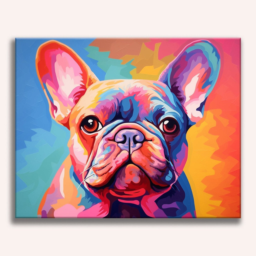 French Bulldog silhouette filled with a purple and blue galaxy nebula - Finished Frenchie’s Soul Paint by Numbers - ColorEasePaint