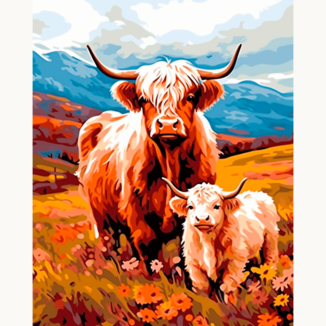 Complete DIY paint by numbers kit with copper orange, sienna brown, and ivory acrylic paints - ColorEasePaint