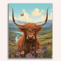 Shaggy orange Highland Cow with long horns and windswept fur - Finished Highland Cow Paint by Numbers - ColorEasePaint