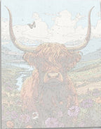Detailed numbered canvas outline for Highland Cow farmhouse-style DIY painting project - ColorEasePaint