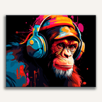 Cool chimpanzee wearing headphones in a colorful street art style - Finished Hip Hop Chimp Paint by Numbers - ColorEasePaint