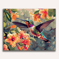 Vibrant hummingbird hovering near a pink flower - Finished Hummingbird’s Dance Paint by Numbers - ColorEasePaint