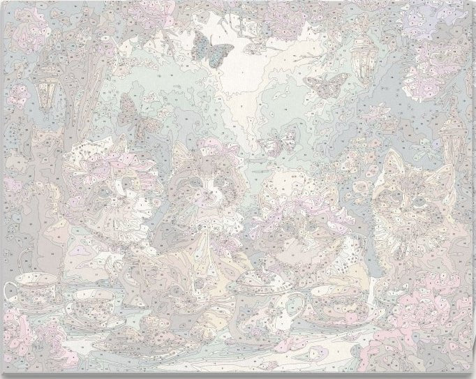 Detailed numbered canvas outline for Kittea Party cat and teacup DIY painting - ColorEasePaint