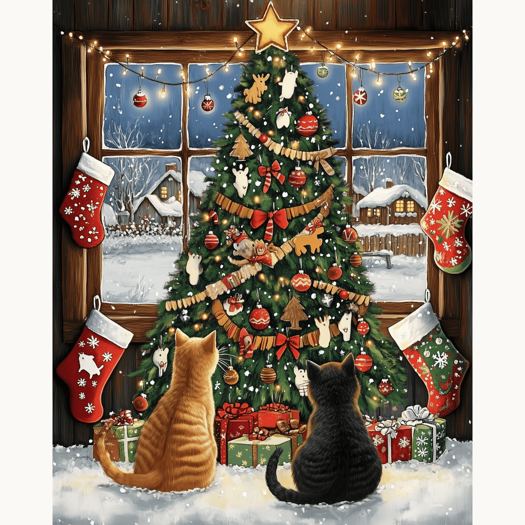 Complete DIY paint by numbers kit with high-pigment acrylic paints for Kitty Christmas art - ColorEasePaint
